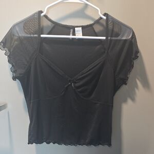 H&M Black Sheer Sleeve Top